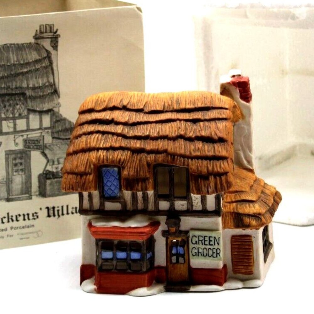 VTG Dept 56 1984 Shops of Dickens Village Green Grocer Holiday Christmas House